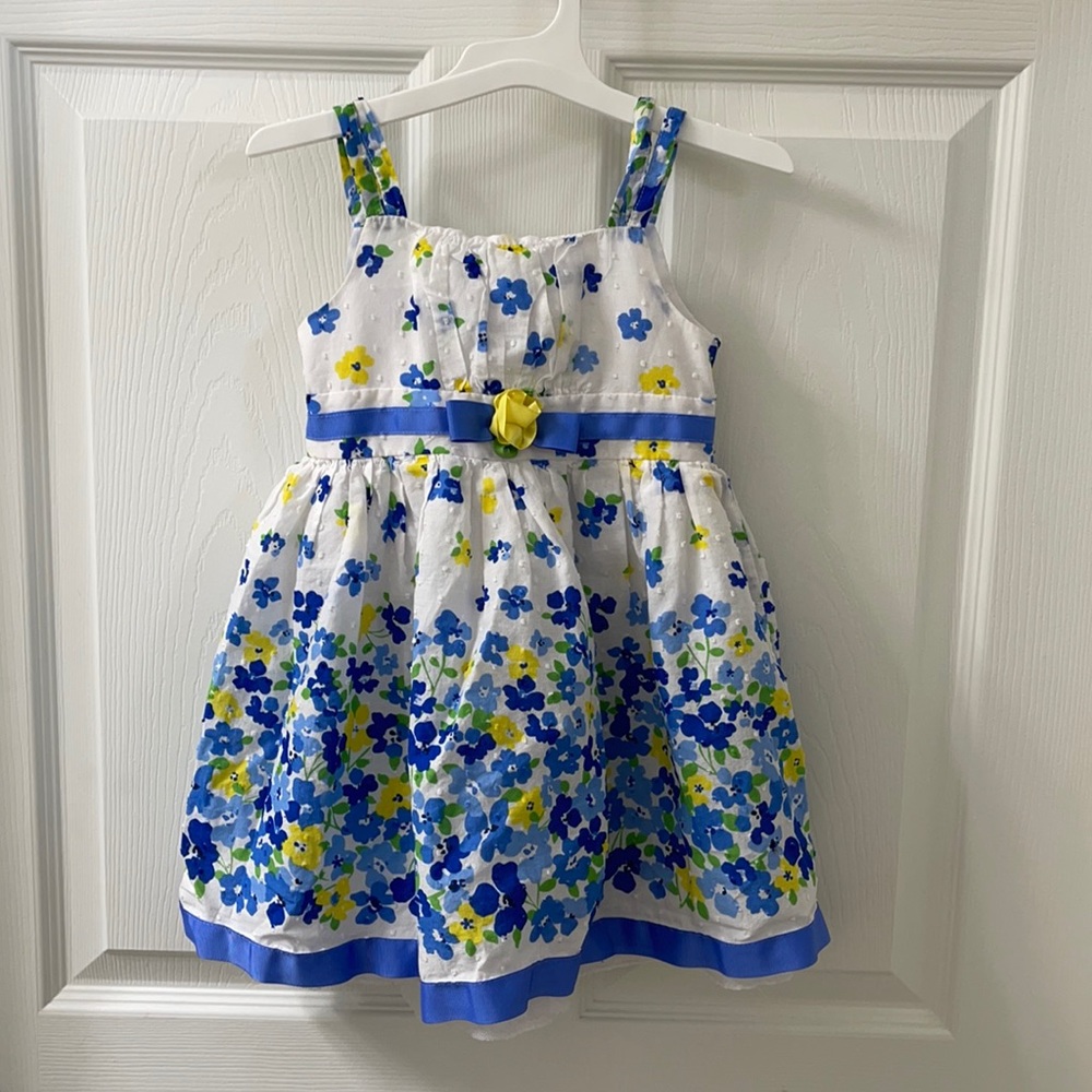 White tank dress with blue and yellow flowers